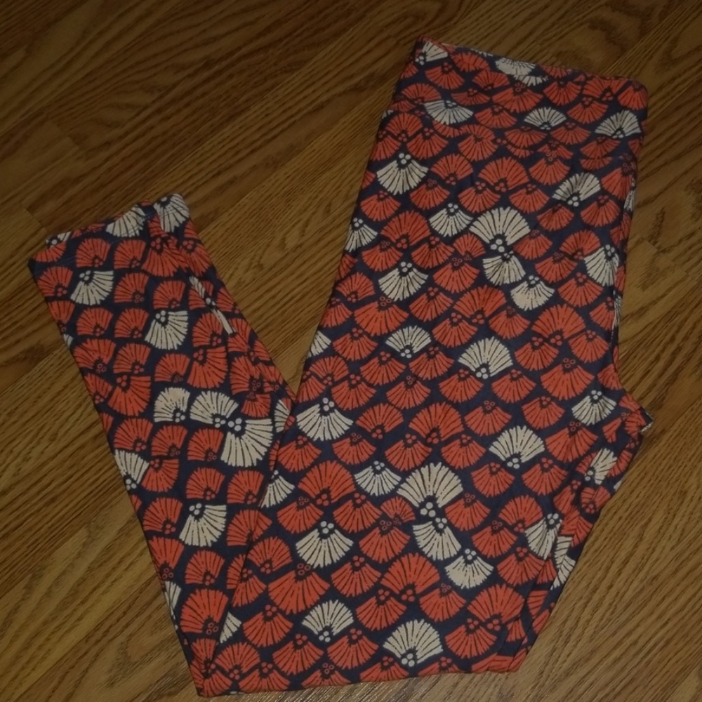 LuLaRoe TC Leggings (orange, cream, and gray)